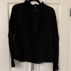Elegant Black Lace Sleeve Women's Top